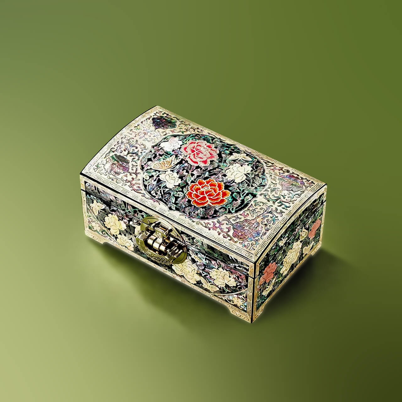 Handcrafted Jewelry Box with Inlaid Colored Shells QS15