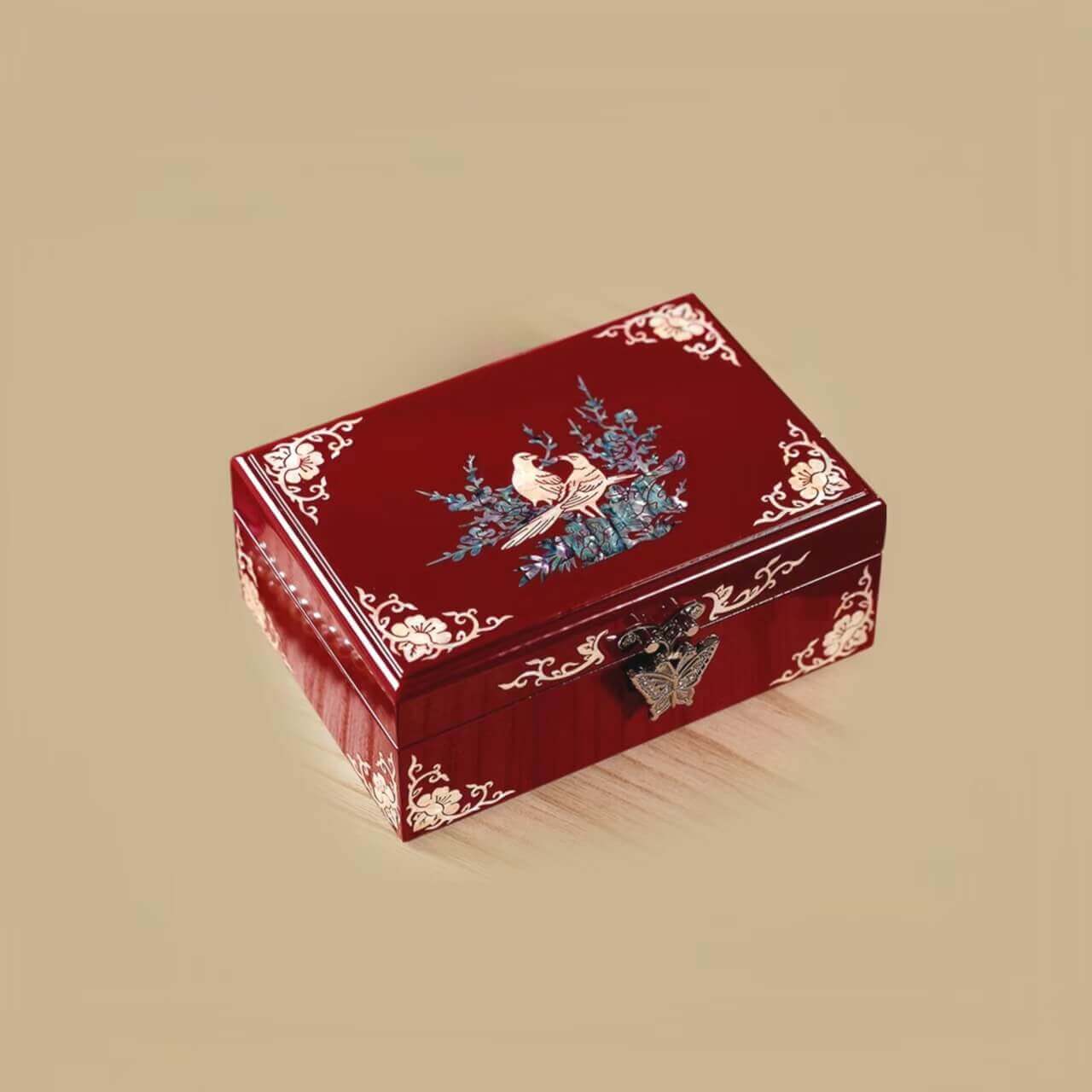 Handcrafted Jewelry Box with Inlaid Colored Shells QS20