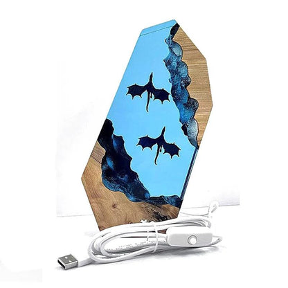 Flying Dragon Organism Resin Table Light Creactive Art Decoration Lamp Double Cave Dragon Theme Night Light USB Charge - wooowshop